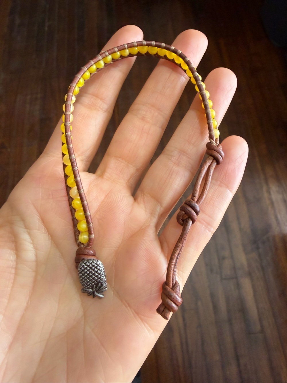 Boho Yellow Gemstone Leather Wrap Bracelet Pineapple